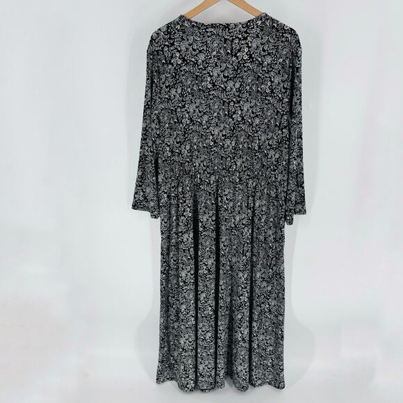 Lane Bryant Black White Floral Maxi Dress 22/24 Plus Wrap Style Long Sleeve - Picture 4 of 12